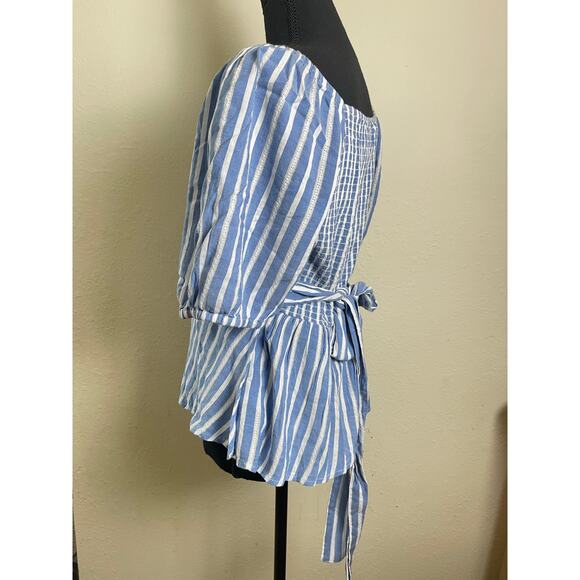 Old Navy Women's Striped Wrap Baby Doll Top Blue M Cottage Pastoral Feminine - Picture 5 of 15